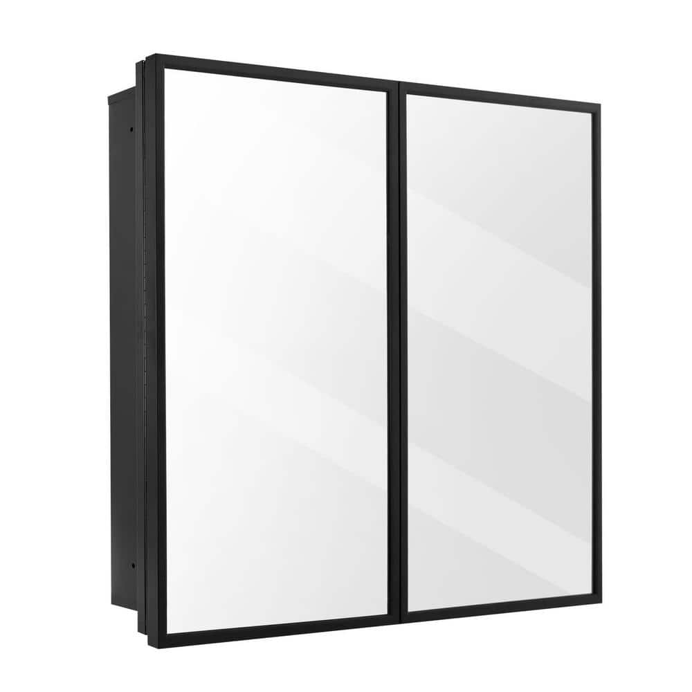 30 in. W x 26 in. H Black Rectangular Metal Framed Recessed or Surface Bath