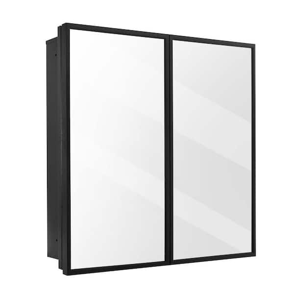 Unbranded 30 in. W x 26 in. H Black Rectangular Metal Framed Recessed or Surface Bathroom Medicine Cabinet with Mirror