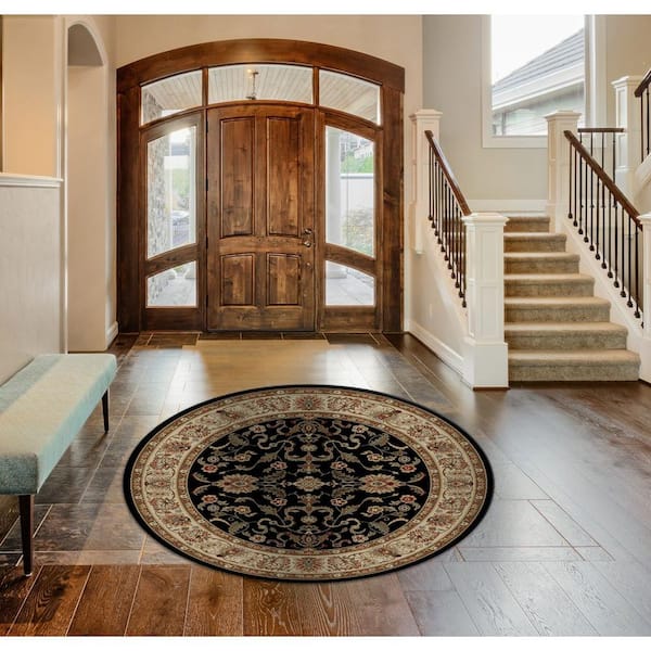 Jewel Fleur De Lysmedallion Black 5 ft. Round Area Rug