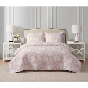 Rosewood Estate Pink 3-Piece Soft Woven Matelasse Jacquard Cotton Blend Quilt Set - Full/Queen