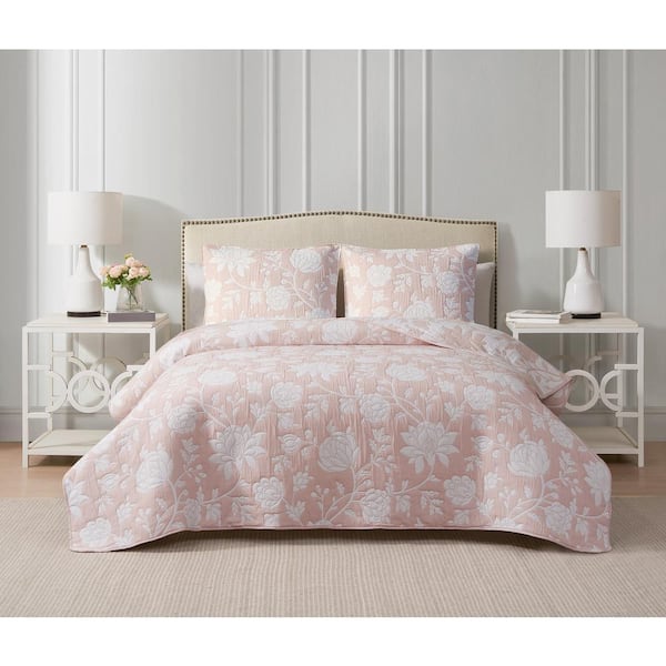 CEDAR COURT Rosewood Estate Pink 3-Piece Soft Woven Matelasse Jacquard Cotton Blend Quilt Set - King