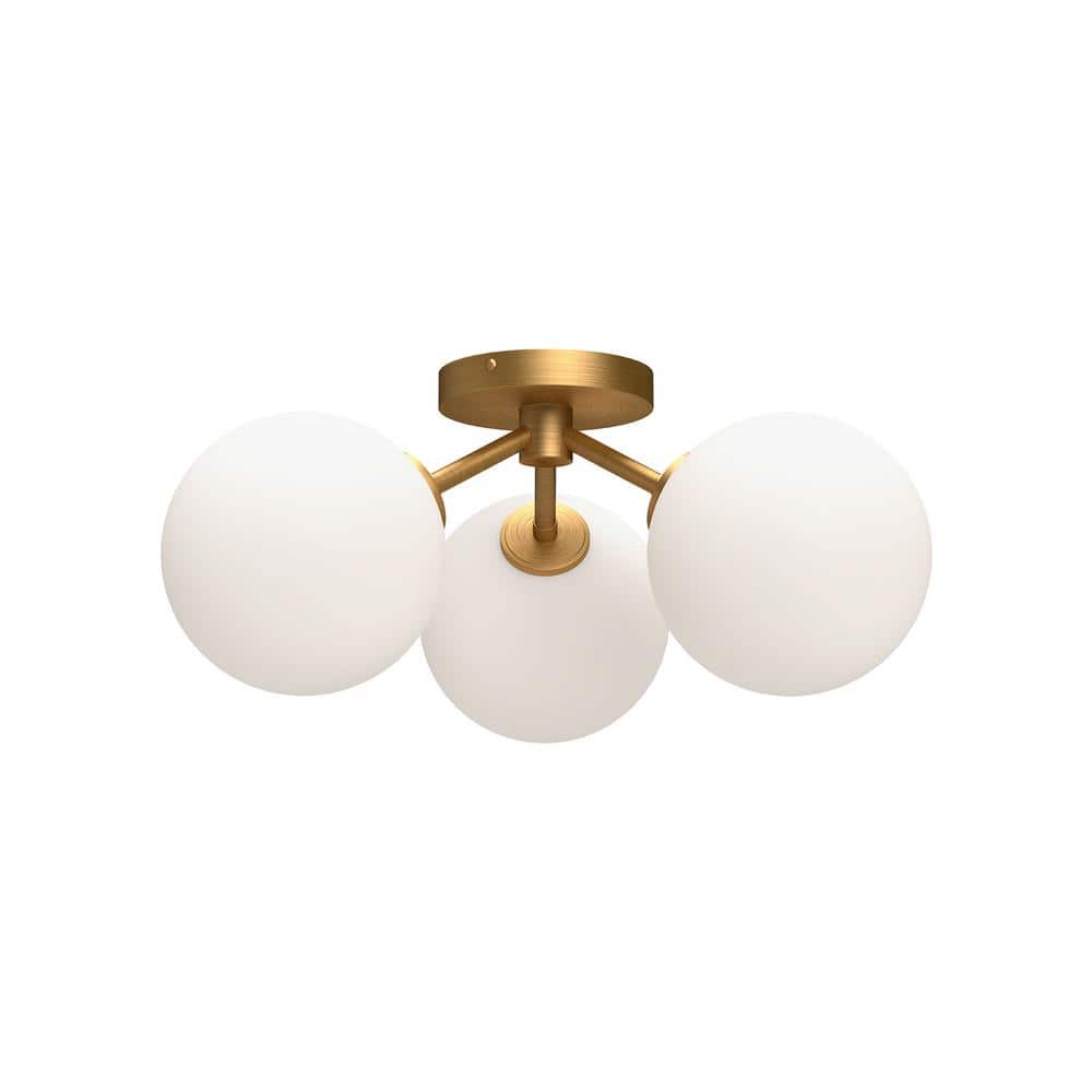 Cassia 17 in. 3 Light 40-Watt Aged Gold/Opal Matte Glass Semi-Flush Mount price history on PriceWatchPro