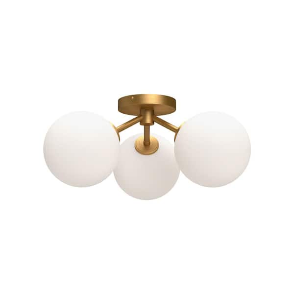 ALORA MOOD Cassia 17 in. 3 Light 40-Watt Aged Gold/Opal Matte Glass Semi-Flush Mount