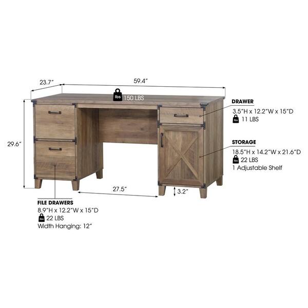 SAINT BIRCH Oxford 59 Rectangular Rustic Oak Wood Drawer