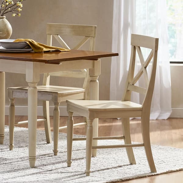 Rovie Antique White Acacia Wood Dining Chairs (Set of 2)