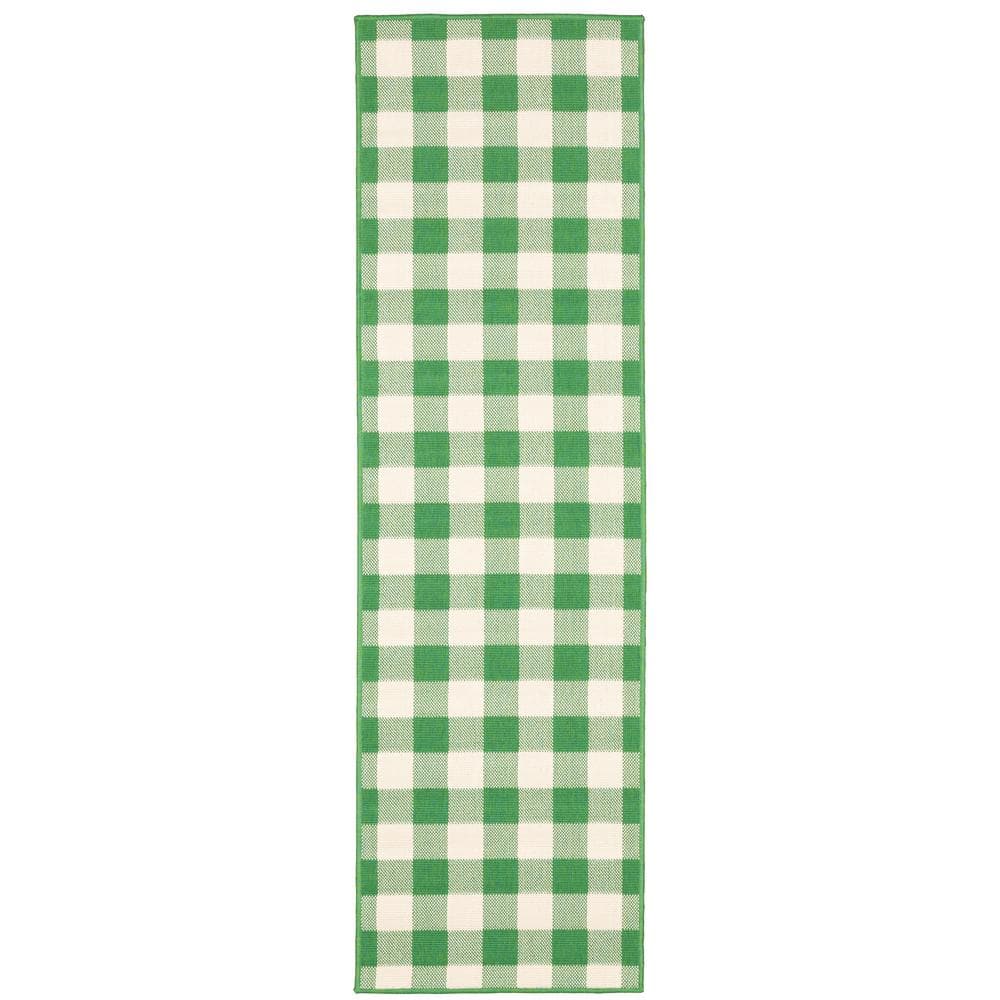 Messina Green/Ivory 2 ft. x 8 ft. Geometric Gingham Check Polypropylene Indoor/Outdoor Runner Area Rug price history on PriceWatchPro