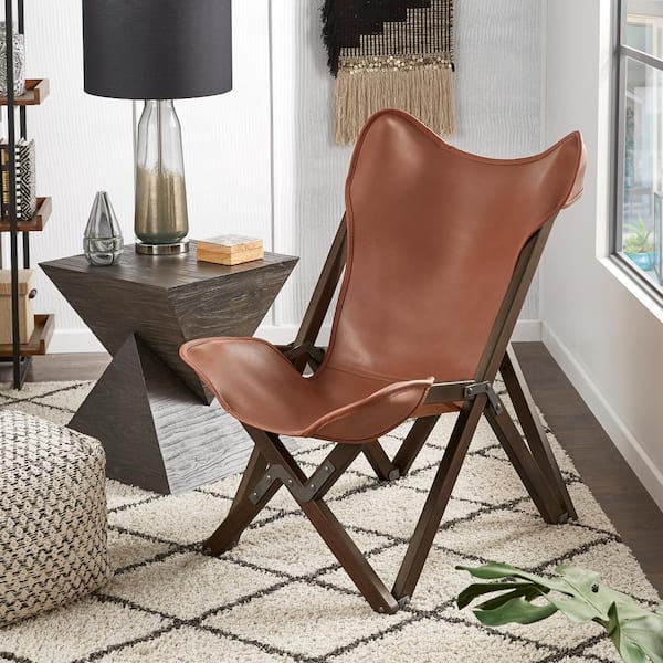 HomeSullivan Espresso Genuine Top Grain Leather Tripolina Sling Chair