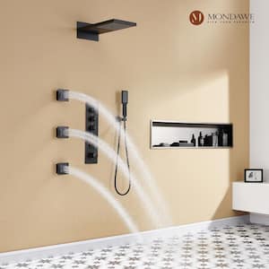 Luxury Temperature Display 4-Spray Patterns Thermostatic 22 in. Wall Mount Rain Dual Shower Heads with 3-Jet in Black