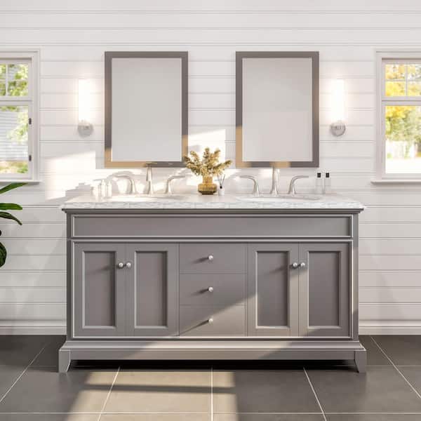 Elite Stamford 48 in. W x 24 in. D x 34 in. H Double Bath Vanity in White with White Carrara Marble Top with White Sinks
