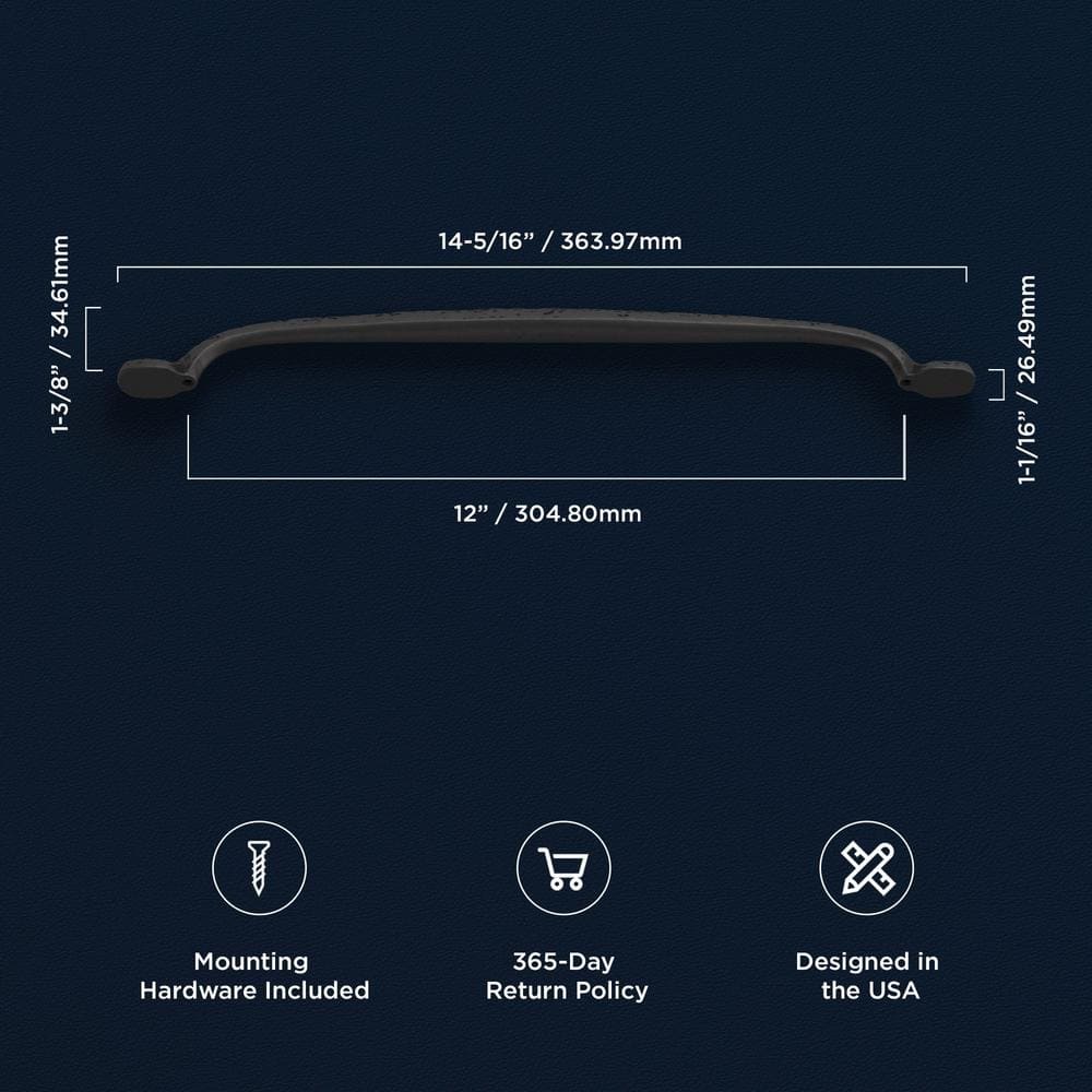 Refined Rustic Black Iron 12-inch Matte Cabinet Handle with Mounting Hardware