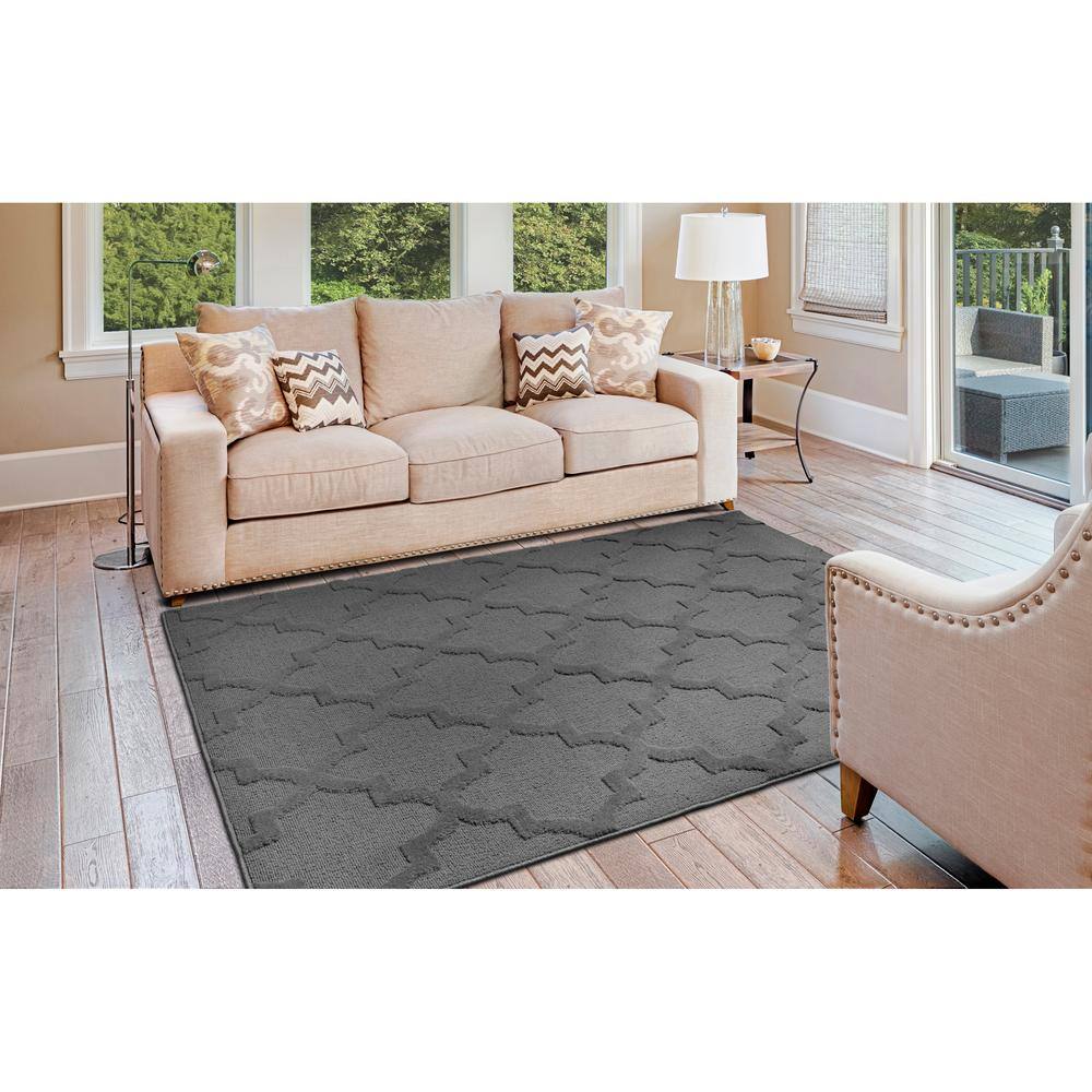 Cinder Gray Quatrefoil Tufted 12' Square Synthetic Area Rug
