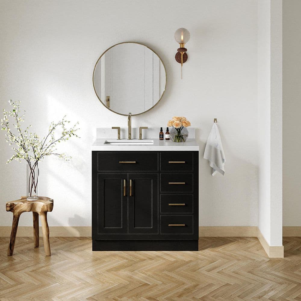 Hepburn 36 in. Single Sink Freestanding Bathroom Vanity in Black with Carrara White Quartz Top price history on PriceWatchPro