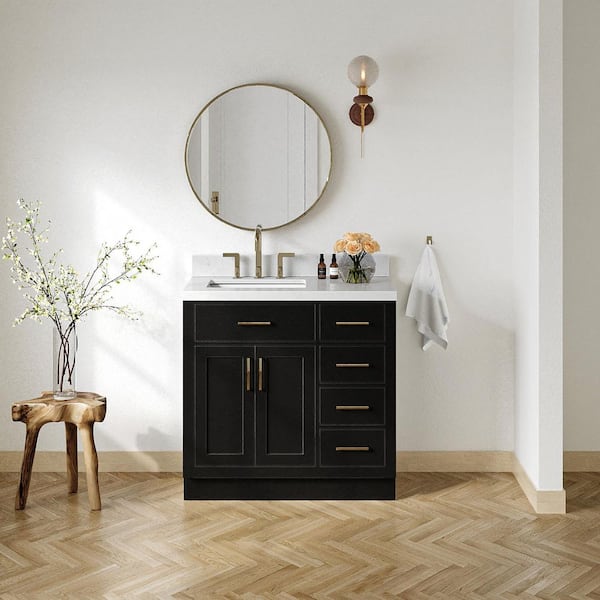 ARIEL Hepburn 36 in. Single Sink Freestanding Bathroom Vanity in Black with Carrara White Quartz Top