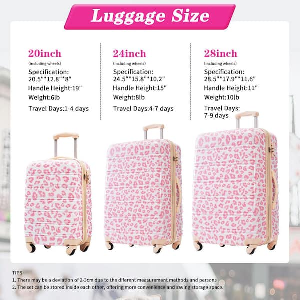 LIVACA 3-Piece Pink Leopard Polycarbonate Hardshell Spinner TSA