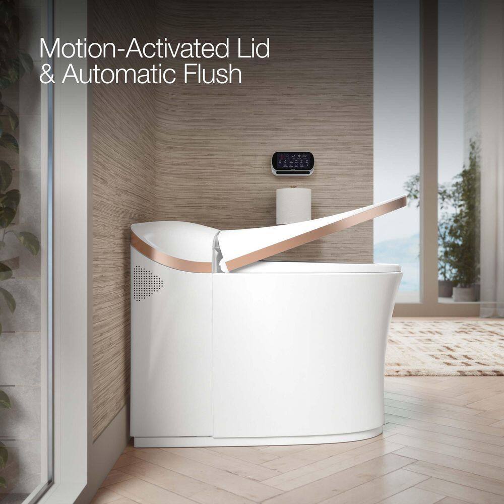 White and Rose Gold Trim Elongated Dual Flush Toilet
