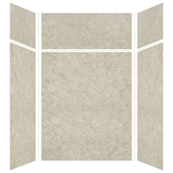 Transolid Expressions 42 in. x 60 in. x 96 in. 4-Piece Easy Up Adhesive Alcove Shower Wall Surround in Sea Fog