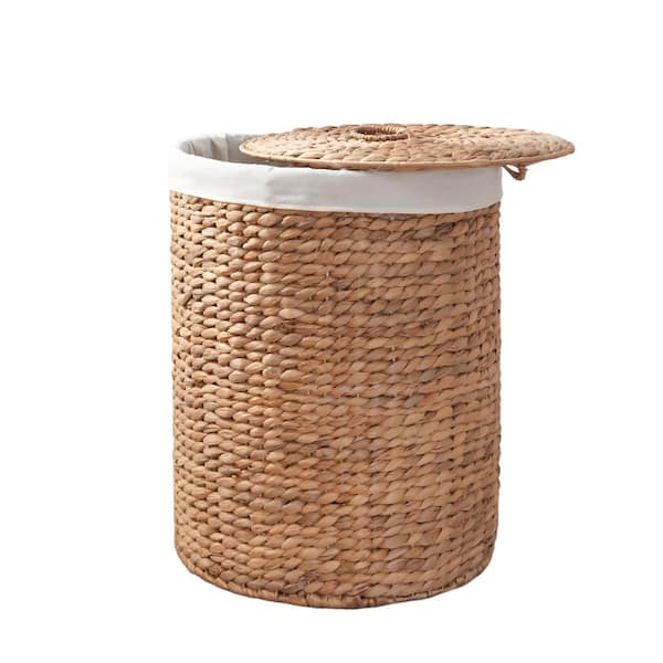 Unbranded Brown 15 in. x 20 in. Wicker Decorative Basket, Laundry Hamper Clothes, Canvas & Book Storage with Removable Liner & Lid