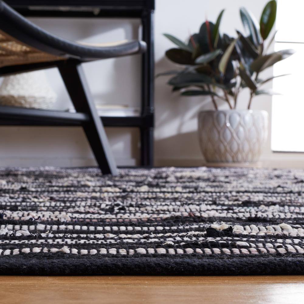 Handmade Black and Multicolor Wool Cotton Striped Runner Rug