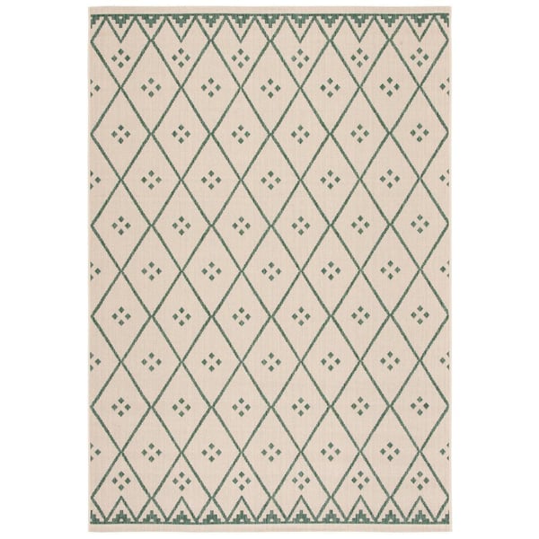 SAFAVIEH Courtyard Beige/Green 8 ft. x 10 ft. Tribal Diamond Indoor/Outdoor Patio  Area Rug