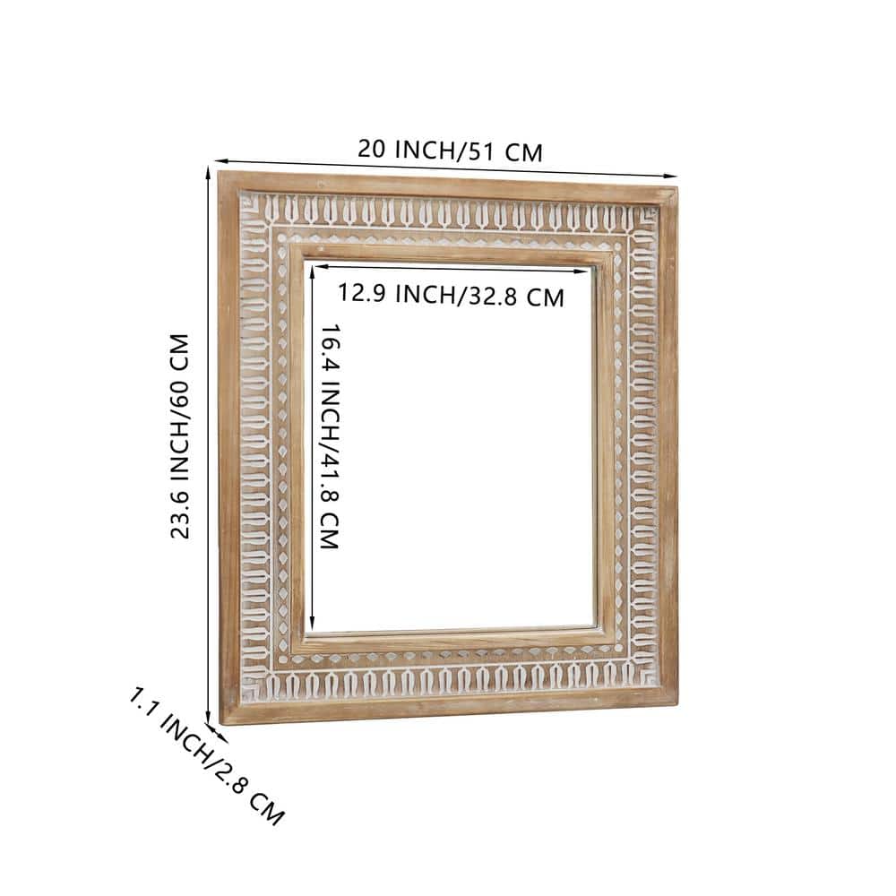 Medium Brown and White Carved Wood Farmhouse Decorative Mirror