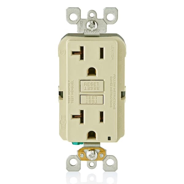 Leviton 20 Amp 125-Volt NEMA 5-20R SmartlockPro 2-Pole Residential Grade Duplex GFCI Outlet with LED, Ivory