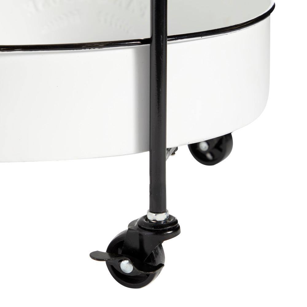 White and Black Metal 3-Tier Farmhouse Rolling Storage Cart