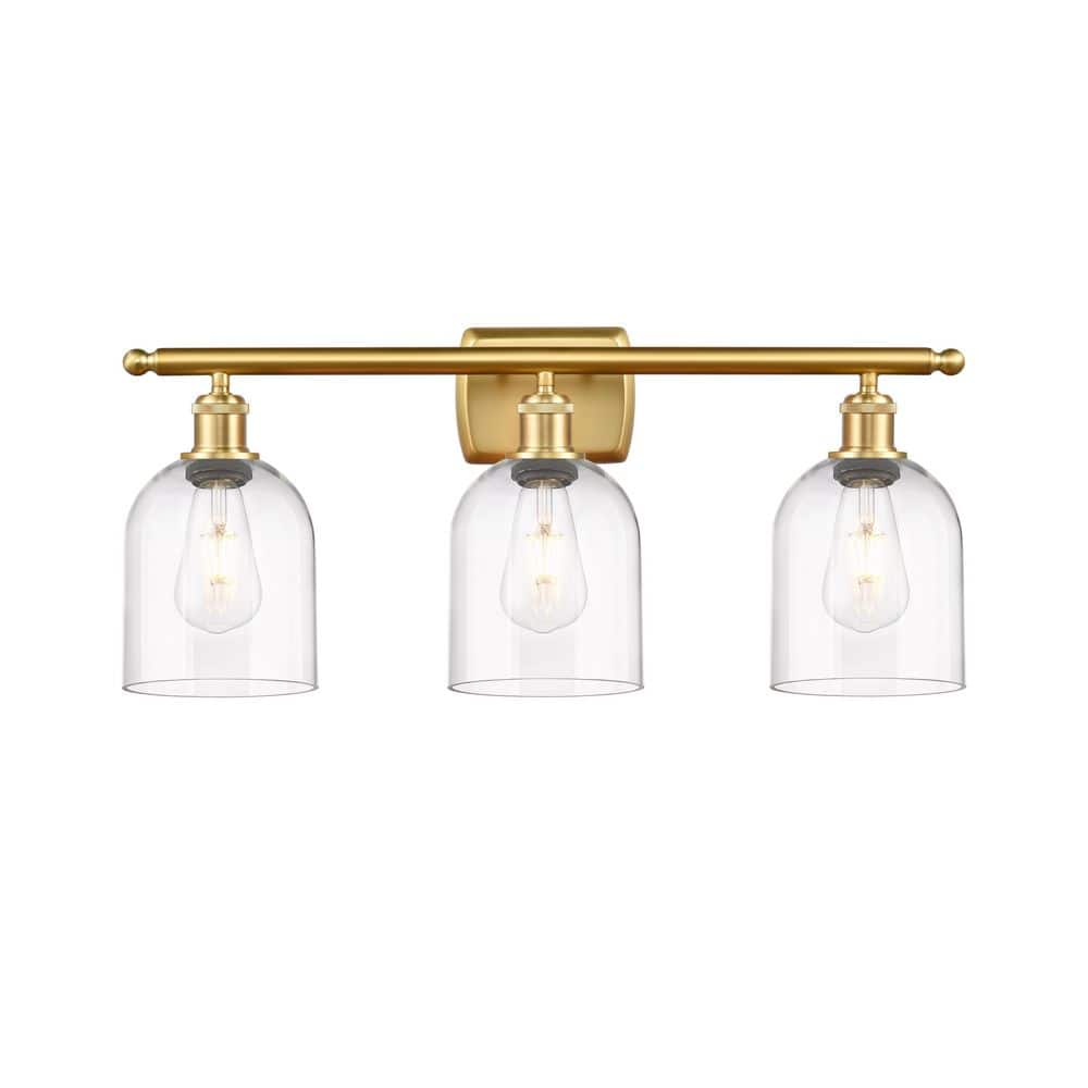 Bella 25.5 in. 3-Light Satin Gold Vanity Light with Glass Shade price history on PriceWatchPro