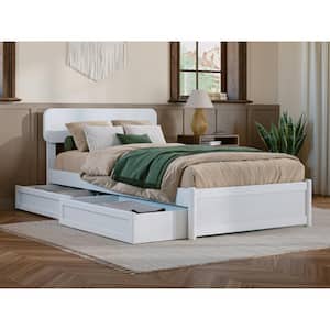 Capri White Solid Wood Frame Twin XL Platform Bed with Panel Footboard and Storage Drawers
