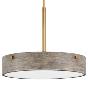 Huntmoor 60-Watt 4-Light Old Satin Brass Pendant with Ebony Wood Metal and Etched White Diffuser Shade