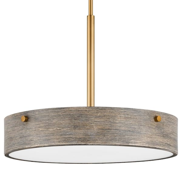 Home Decorators Collection Huntmoor 60-Watt 4-Light Old Satin Brass Pendant with Ebony Wood Metal and Etched White Diffuser Shade