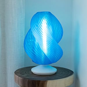 Gema 13.5 in. Mid-Century Coastal Plant-Based PLA 3D Printed Dimmable LED Table Lamp, Clear Blue/White