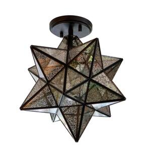 Star Shape 14 in. 1-Light Antique Bronze Semi Flush Pendant