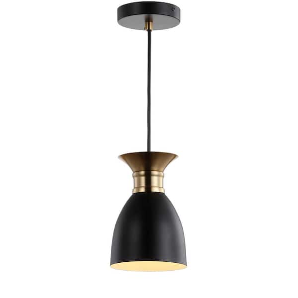 Edison 5.75 in. 1-Light Black/Brass Gold Metal LED Pendant