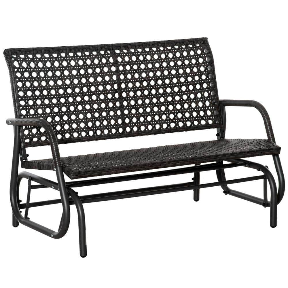 Dark Gray Steel Frame Wicker Outdoor Glider Bench