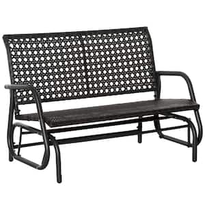 Dark Grey 2-Person Wicker Outdoor Glider with Wide Seat and Curved Backrest