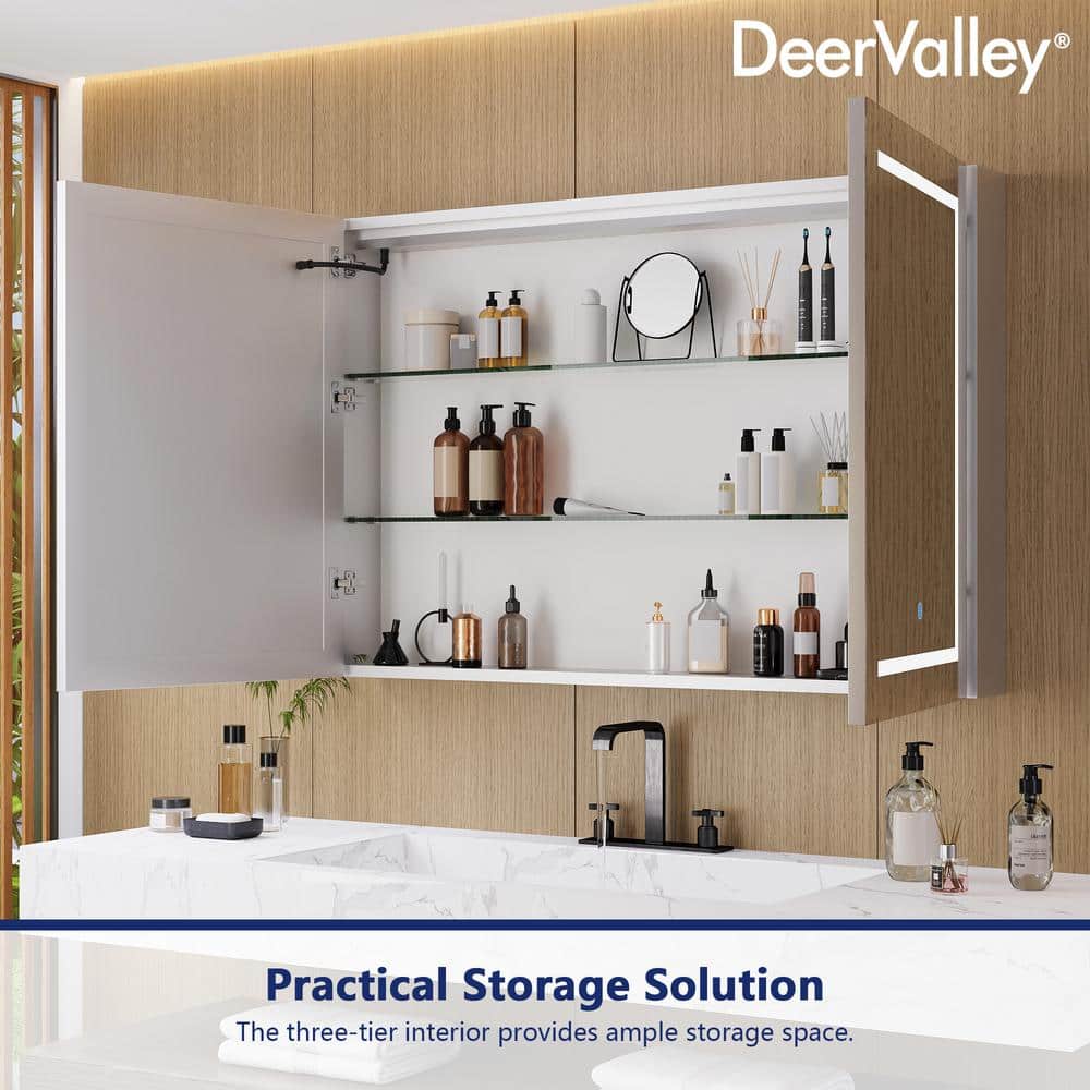 48'' Wide White LED Wall Mounted Medicine Cabinet with Mirror