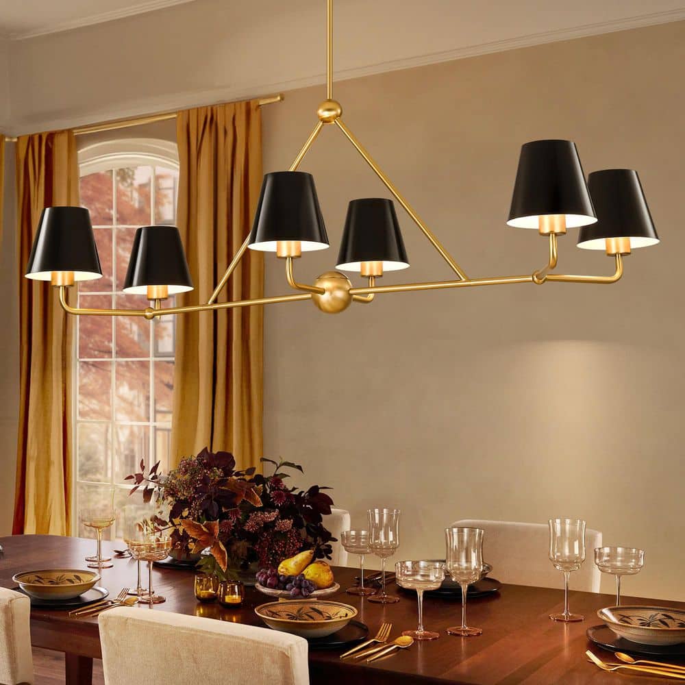 RRTYO Linnea 6-Light Industrial Vintage Gold and Black Sputnik