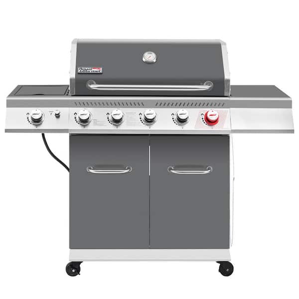 Deluxe 5-Burner Gas Grill with Sear Burner and Side Burner, 64,000 BTU Cabinet Style Gas Grill, Grey