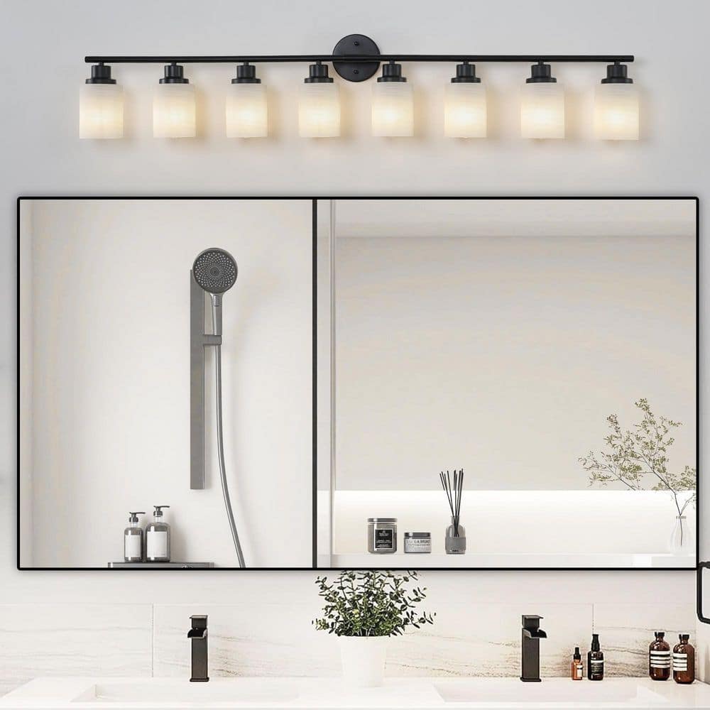 52 in. 8 Light Black Metal Wall Sconce Vanity Light with Frosted White Glass Shades (Bulb Not Included) price history on PriceWatchPro