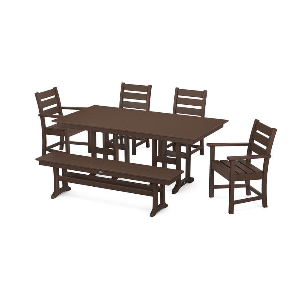 POLYWOOD Grant Park Mahogany 6-Piece Plastic Outdoor Dining Set with Bench -  PWS583-1-MA