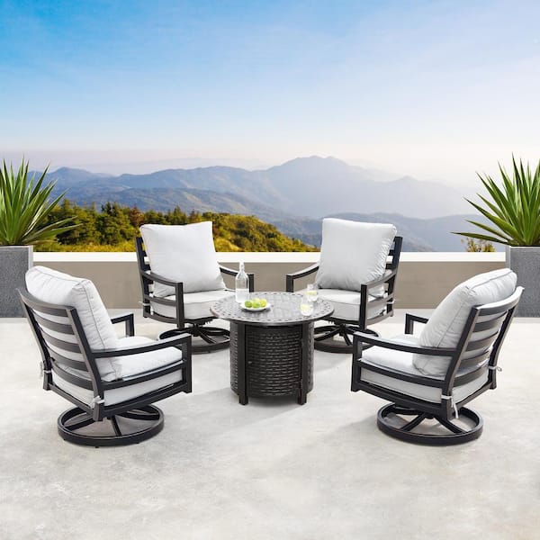 Oakland Living Hudson Luxurious Antique Copper 5-Piece Aluminum Patio Fire Pit Deep Seating Set with Light Grey Cushions