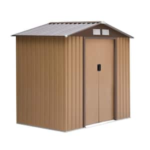 Brown 4 ft. W x 7 ft. D Metal Outdoor Shed Storage with 4 Vents for Airflow and 2 Easy Sliding Doors 25.46 sq. ft.