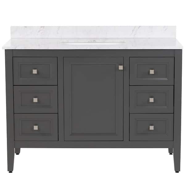 MOEN Darcy 49 in. W x 22 in. D x 39 in. H Single Sink Freestanding Bath Vanity in Shale Gray with Lunar Cultured Marble Top