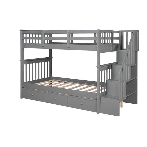 Eer Gray Twin Over Stairway, Grey Twin Over Full Bunk Bed With Storage Under 500