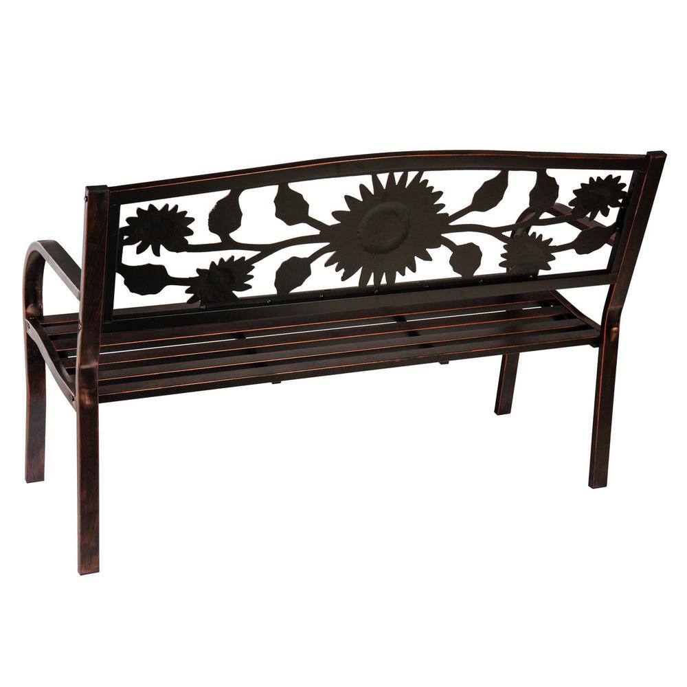 Bronze 50.5" Cast-Iron and Steel Sunflower Garden Bench