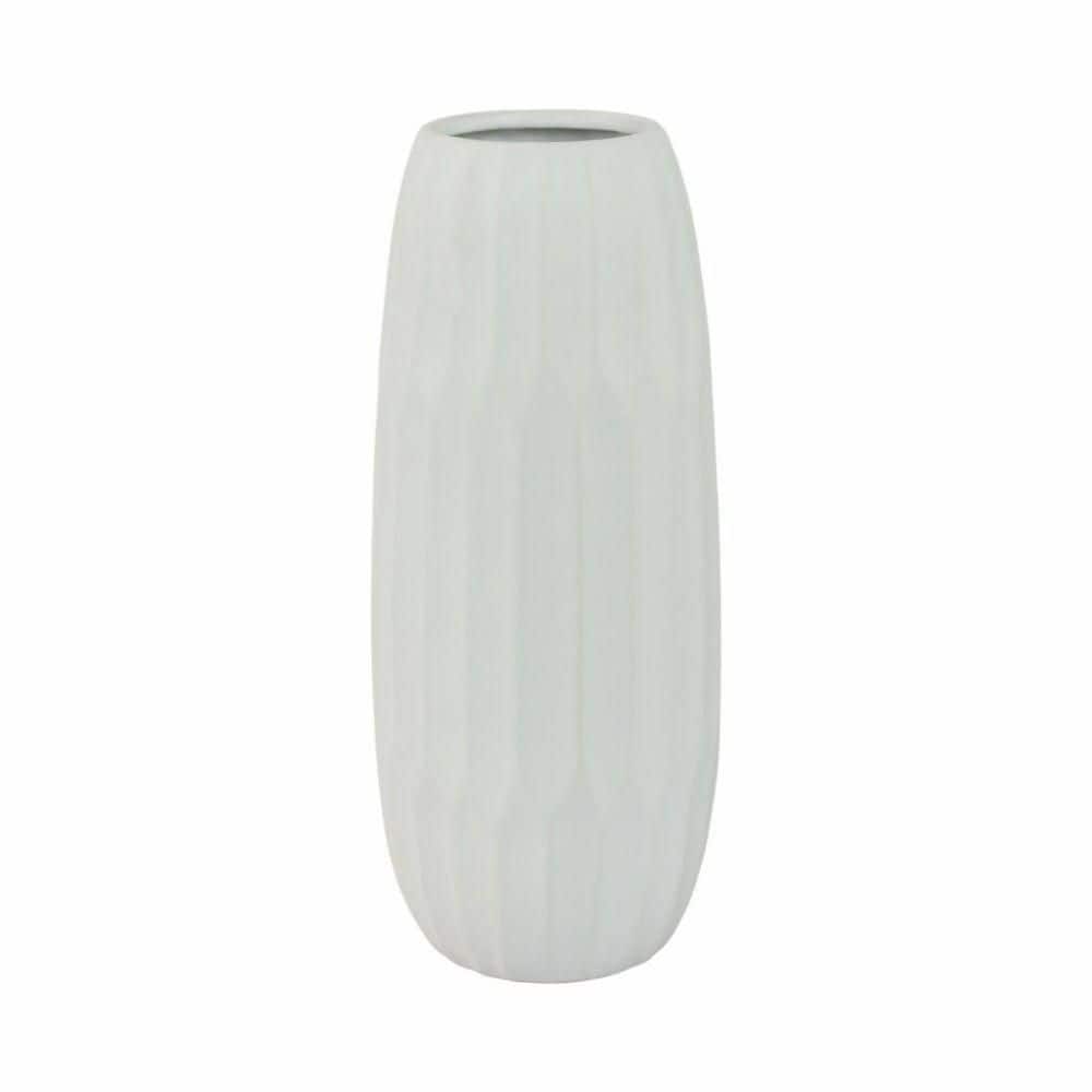White Ceramic Indented Design Table Vase, 14"