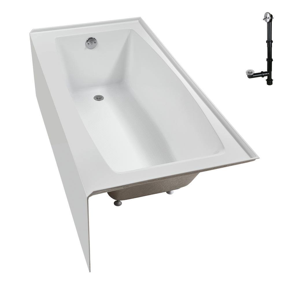 Glossy White Acrylic Rectangular Alcove Bathtub with Polished Chrome Drain