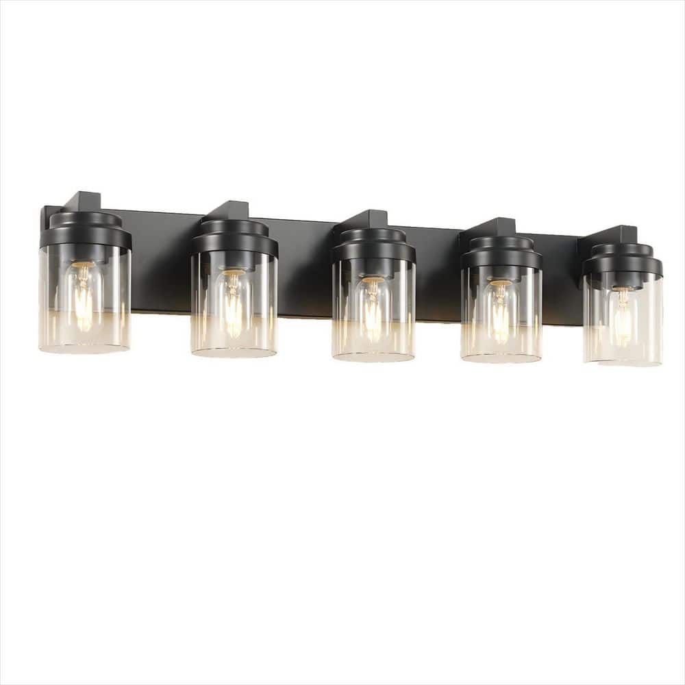 31 in. 5-Light Black Vanity Light with Clear Glass Shade price history on PriceWatchPro