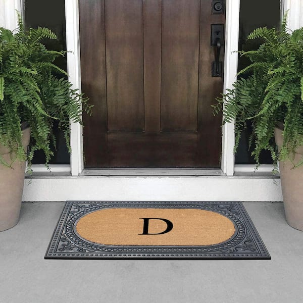 Direct Home Black/Tan 24 x 36 Geometric Coir Rubber Welcome Door Mat