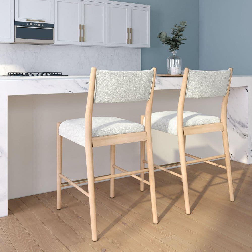 PLANK+BEAM Brio 25 in. Blonde/Ivory High Back Wood Counter Stool with ...